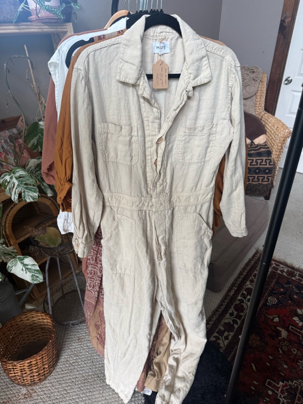 Mate the Label Linen Jumpsuit, size M, flax